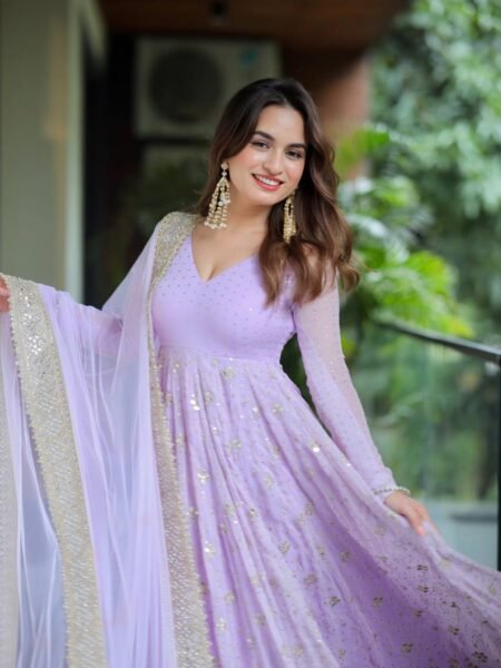 Glamorous Lavender Faux Sequin & Zari Embroidery Anarkali Suit