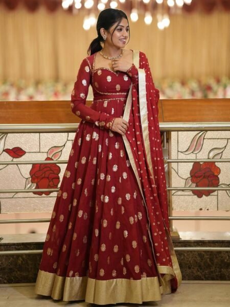 Gorgeous Maroon Georgette Zari & Sequin Embroidery Anarkali Gown