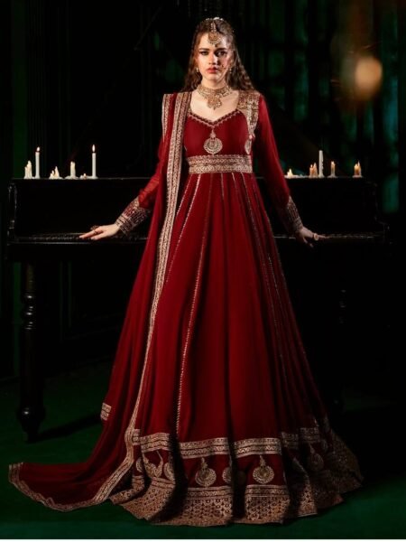 Premium Maroon Georgette with Embroidery & Sequin Work Anarkali Gown