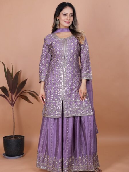Ethnic purple Chinon Embroidery & Sequin Work Sharara Set