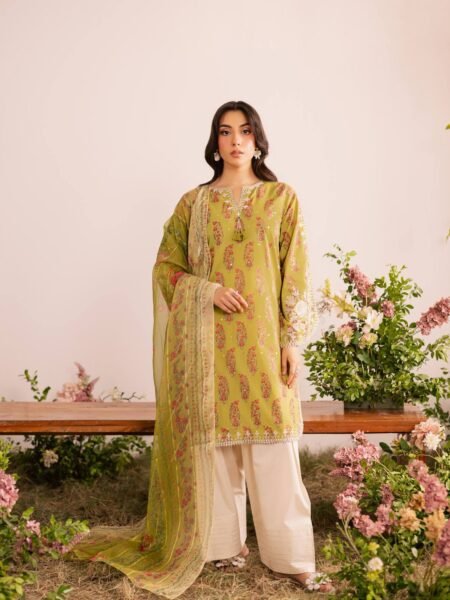 Premium French Crepe Embroidered & Digital Print Farsi Salwar Suit
