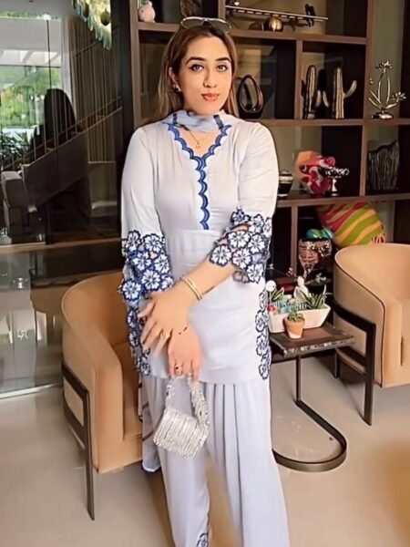 Beautiful French Crepe Embroidered Suit with Digital Print Dupatta