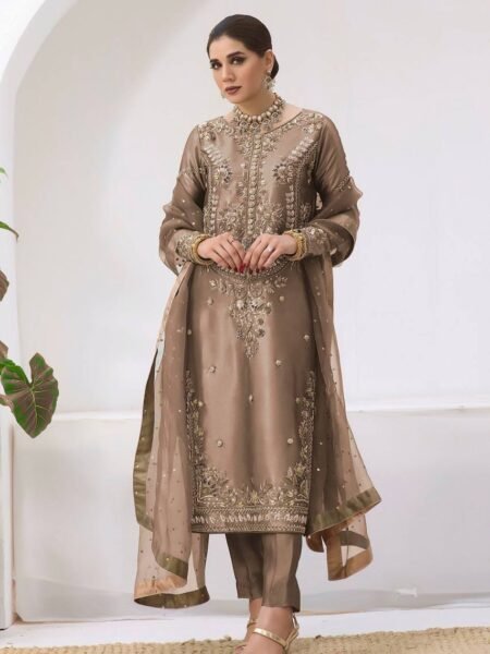 Gorgeous Brown Jimmy Choo Silk Sequin Embroidery Work Suit