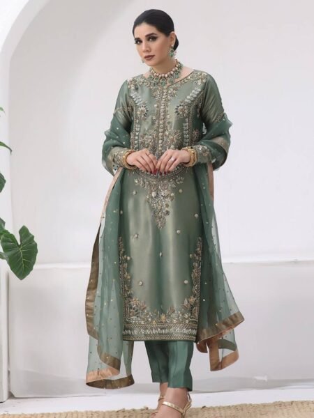Gorgeous Sage Green  Jimmy Choo Silk Sequin Embroidery Work Suit