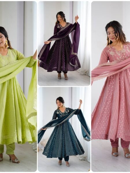 Falak Embroidered Crunchy Silk Flared Anarkali Set