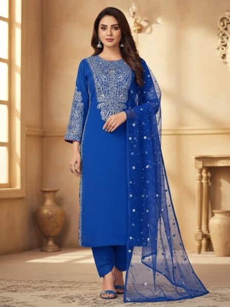 Ethnic Blue Georgette Sequins Embroidered Kurta Set