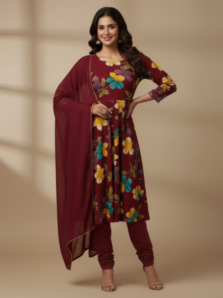 Cotton Digital Printed 3 Pc Anarkali Set