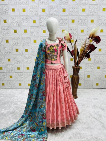Pretty Pink Chinon with Printed Work & Dori Detailing Lehenga Choli