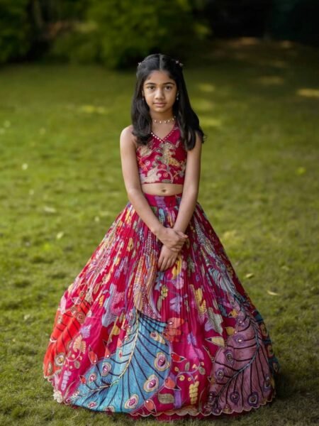 Beautiful Magenta Crepe Embroidery & Mirror Work Printed Lehenga Choli