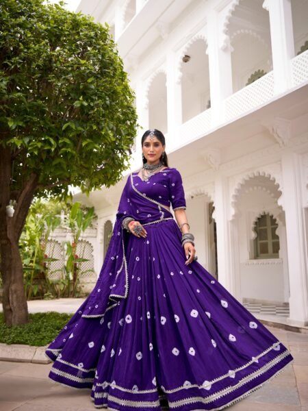 Ethnic Purple Chanderi Bandhej Print Flared Lehenga Choli
