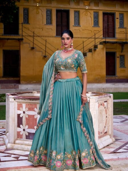 Traditional Blue Zari Sequins & Thread Embroidery Work Lehenga Choli