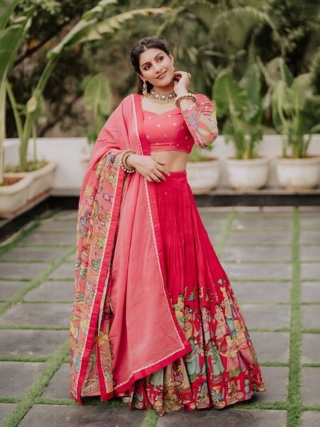 Traditional Magenta Cotton Kalamkari Printed Lehenga Choli