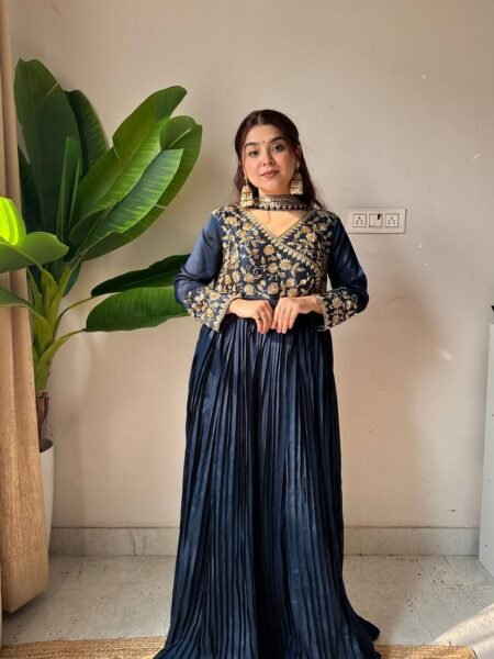 Adorable Navy Blue Beads and Sequins Embroidery Kurti Set With Dupatta