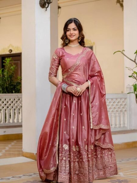 Traditional Pink Gold Crush Embroidery Work with Canvas Lehenga Choli