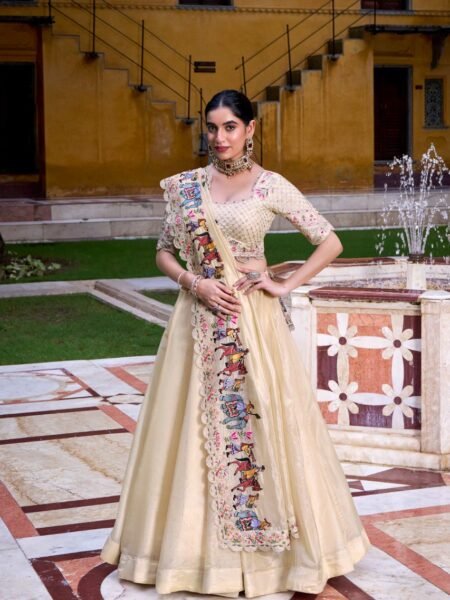 Premium Off White Raspberry Lehenga with Embroidered Blouse & Dupatta