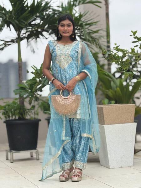 Beautiful Skyblue Chinon Silk Embroidered Sequins & Coding Work Salwaar Suit