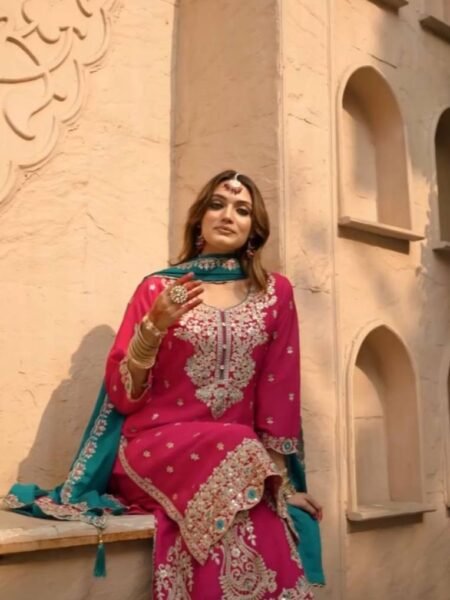 Premium Silk Embroidered Red Kurta Palazzo Set for Festivals