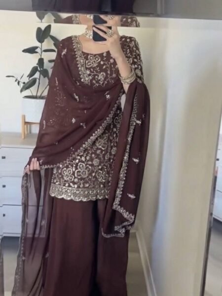 Heer Georgette Sequin Embroidery Kurta Sharara Set for Women