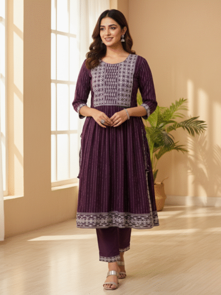 Purple Ethnic Wear Suit with Intricate Embroidery