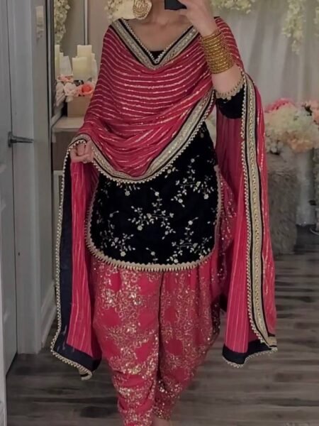 Harsika Pink Velvet Embroidered Sequence Work Dhoti Suit