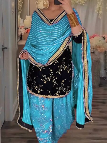 Harsika Blue Velvet Embroidered Sequence Work Dhoti Suit