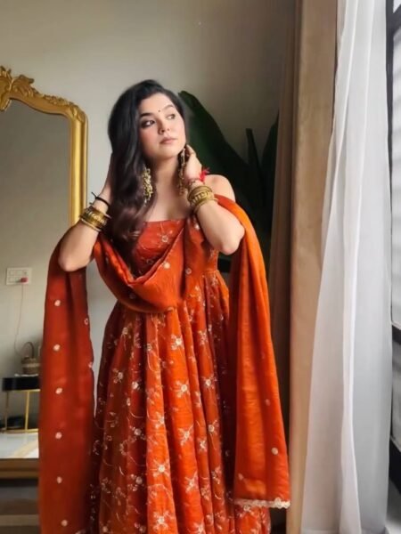 Party Wear Fendy Silk Anarkali Suit with Thread & Sequin Work