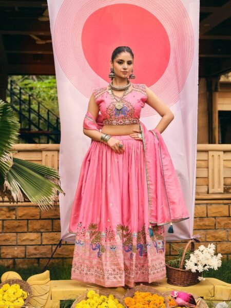Festive Shimmer Pink Lehenga Choli set with Latkans & Heavy Embroidery
