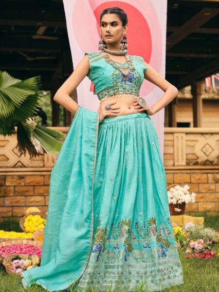 Festive Shimmer Blue Lehenga Choli set with Latkans & Heavy Embroidery