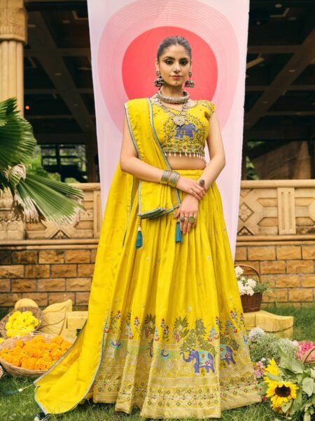 Festive Shimmer Yellow Lehenga Choli set with Latkans & Heavy Embroidery