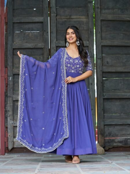 Ethnic Blooming Sequins & Beads Embroidered Gown & Dupatta