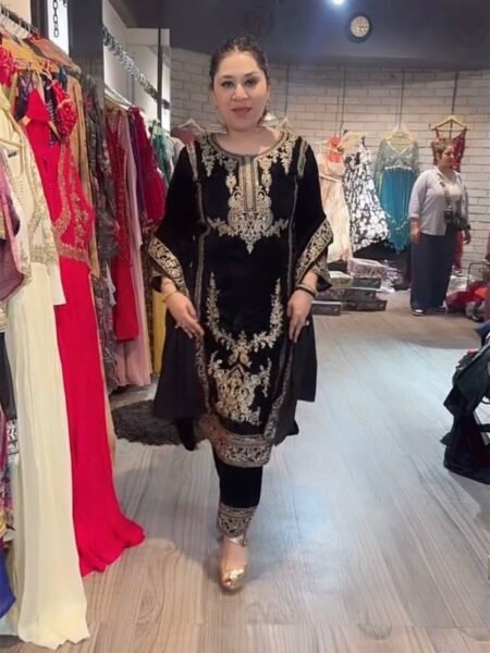 Velvoria Premium Velvet Suit with Heavy Embroidery Sequence Work