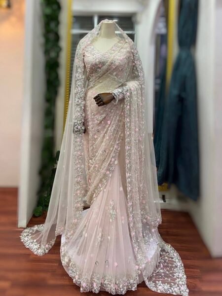 Aarvi Soft Net Saree with Intricate Thread & Sequence Embroidery
