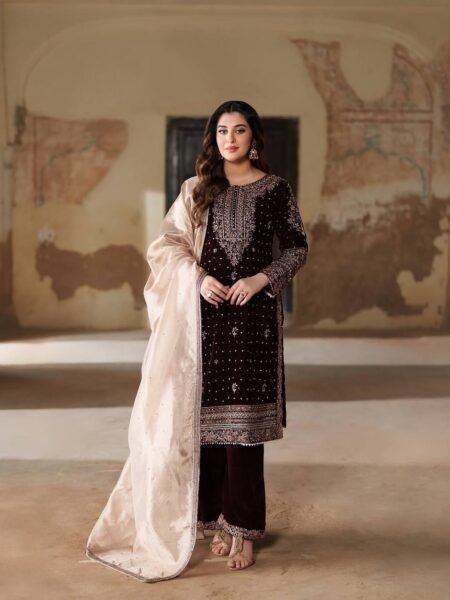Zohra Velvet Sequins Embroidered Suit with Tissue Silk Dupatta