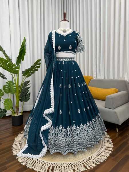 Riyana Navy Blue Georgette Sequins Lehenga Choli with Matching Dupatta