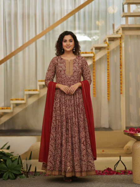 Exclusive Printed Full Length Anarkali with Beautiful Gotta Lace Work Dupatta