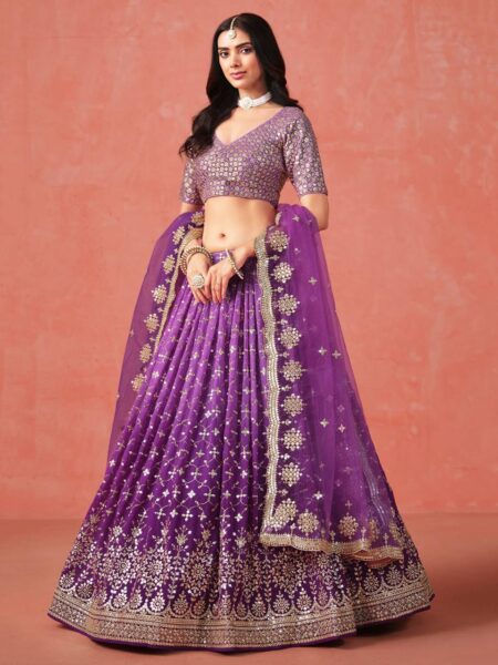 Niara Digital Print Georgette Lehenga with Heavy Sequins & Net Dupatta in Purple