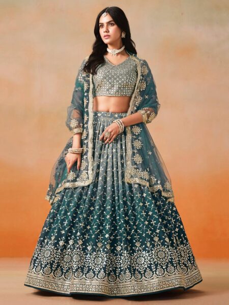 Niara Digital Print Georgette Lehenga with Heavy Sequins & Net Dupatta in Green