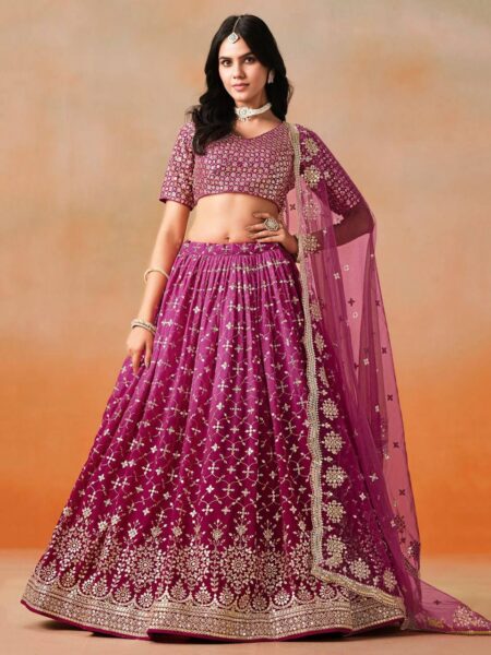 Niara Digital Print Georgette Lehenga with Heavy Sequins & Net Dupatta in Pink
