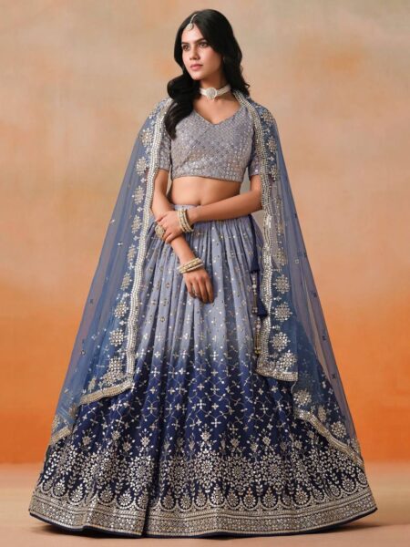 Niara Digital Print Georgette Lehenga with Heavy Sequins & Net Dupatta in Blue