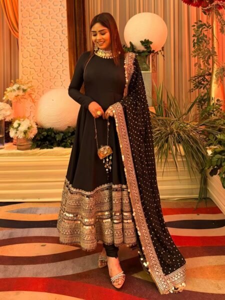 Yauvani Rayon Cording Sequin & Zari Embroidered Suit with Georgette Dupatta