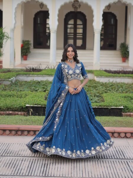 Meharvati Vichitra Silk Sequins Embroidered Lehenga Set with Designer Dupatta