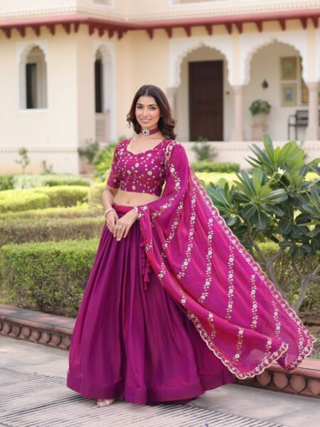 Aarzoon Silk Lehenga with Sequins & Thread Embroidered Blouse & Dupatta
