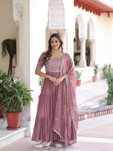 Meera Onion Blooming Sequins Embroidered Gown with Dupatta