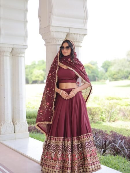 Shayara Maroon Vichitra Silk Sequins Embroidered Lehenga Choli with Dupatta