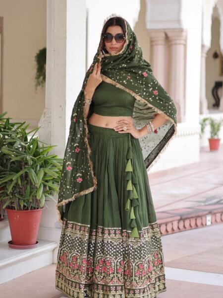 Shayara Green Vichitra Silk Sequins Embroidered Lehenga Choli with Dupatta