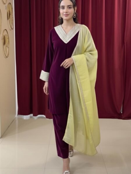 Revati Wine Gotta Lace Work Kurta & Bottom with Georgette Dupatta