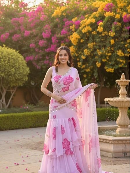 Aarini Frill Georgette Ready to Wear Saree with Printed Blouse