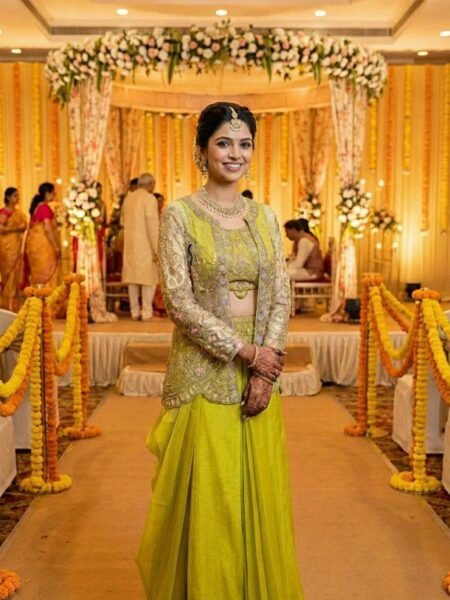 Shayoni Butterfly Net Sequin Koti Set with Tabby Silk Blouse & Draped Skirt