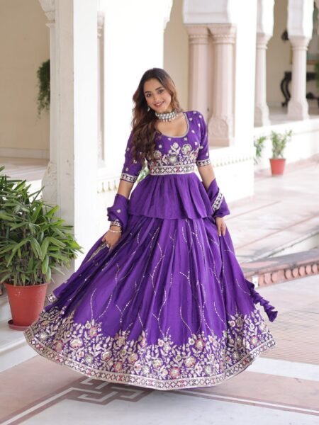 Rashmi Gold Crush Zari & Sequins Embroidered Lehenga with Paplum Top & Dupatta