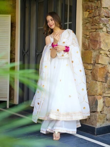 Zairah Ribbon Embroidery & Handwork Georgette Anarkali Set with Dupatta